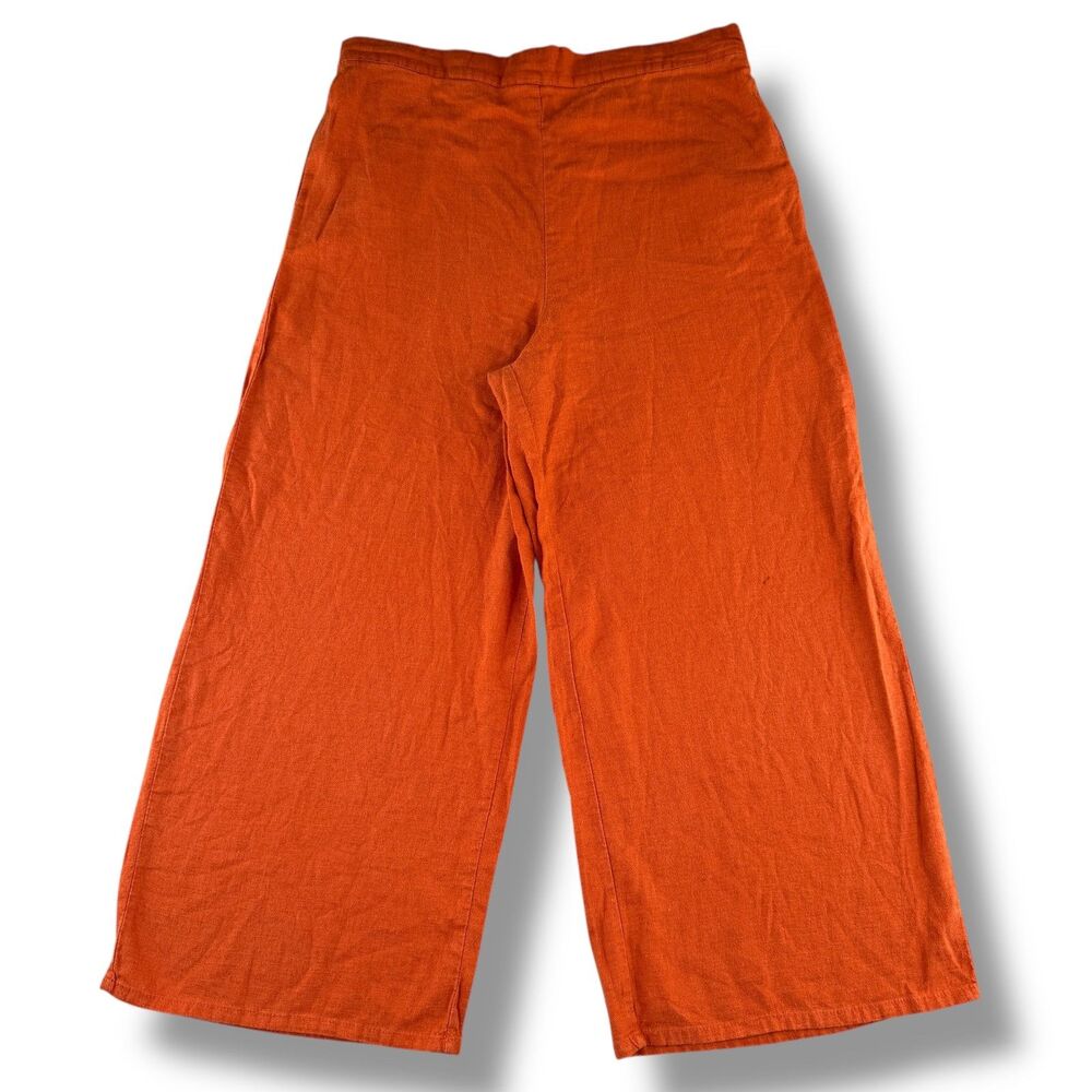 Jules & Leopard Orange Funky Linen Blend Wide Leg Ankle Pants High Rise Size L